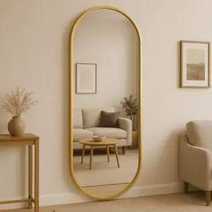 Espelho Corpo Inteiro Oval Dourado 150x60cm