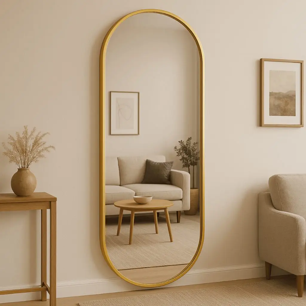 Espelho Corpo Inteiro Oval Dourado 150x60cm