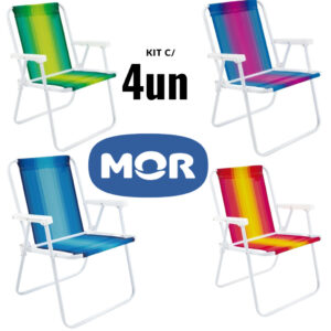 Kit 4 Cadeiras de Praia MOR Aço Ou Alumínio Super Resistente Cores Sortidas Até 110kg Oferta - Mor