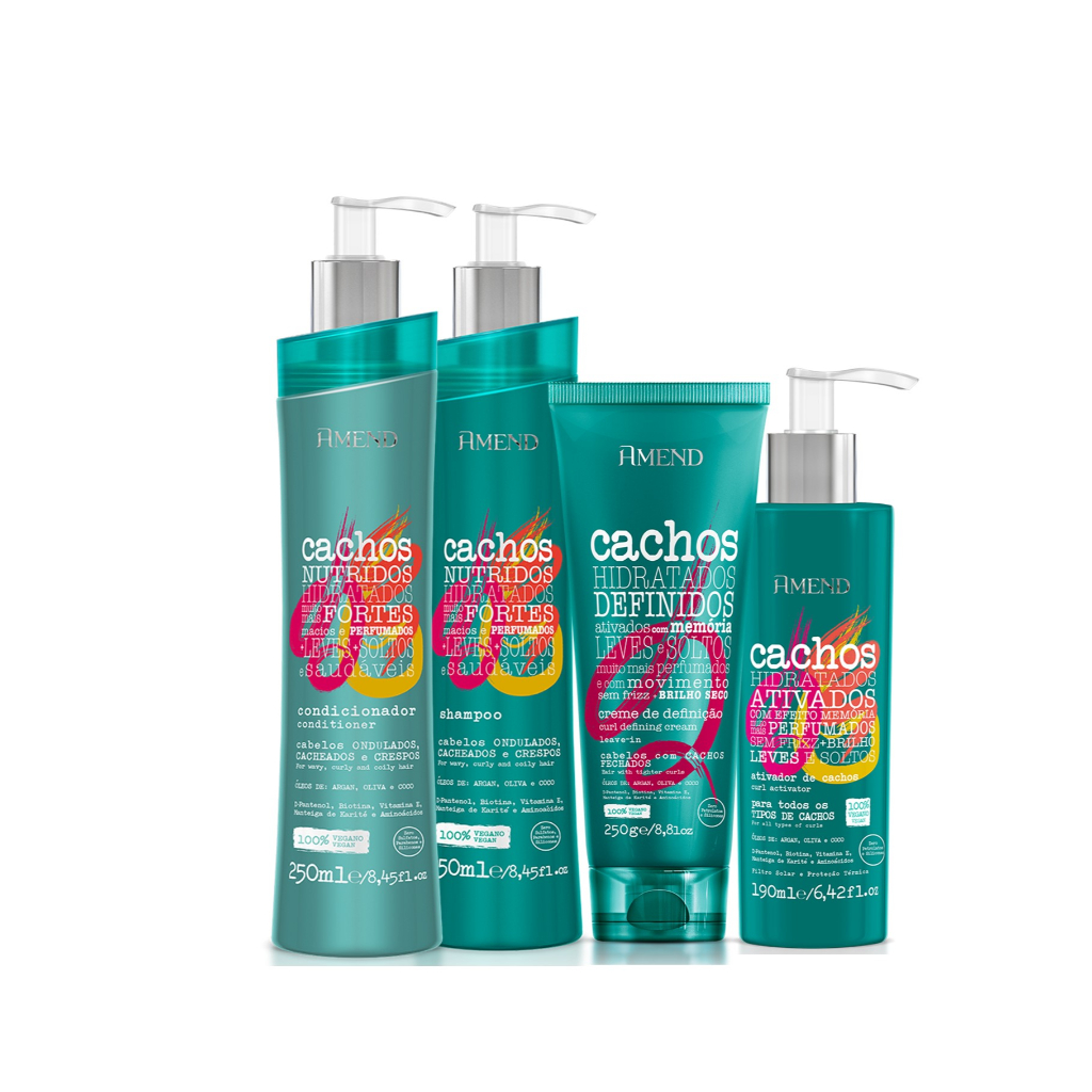 Kit Amend Cachos 3 Produtos - Cachos Fechados 1 Amend Kit Cachos 3 Passos + leave-in Cachos Fechados