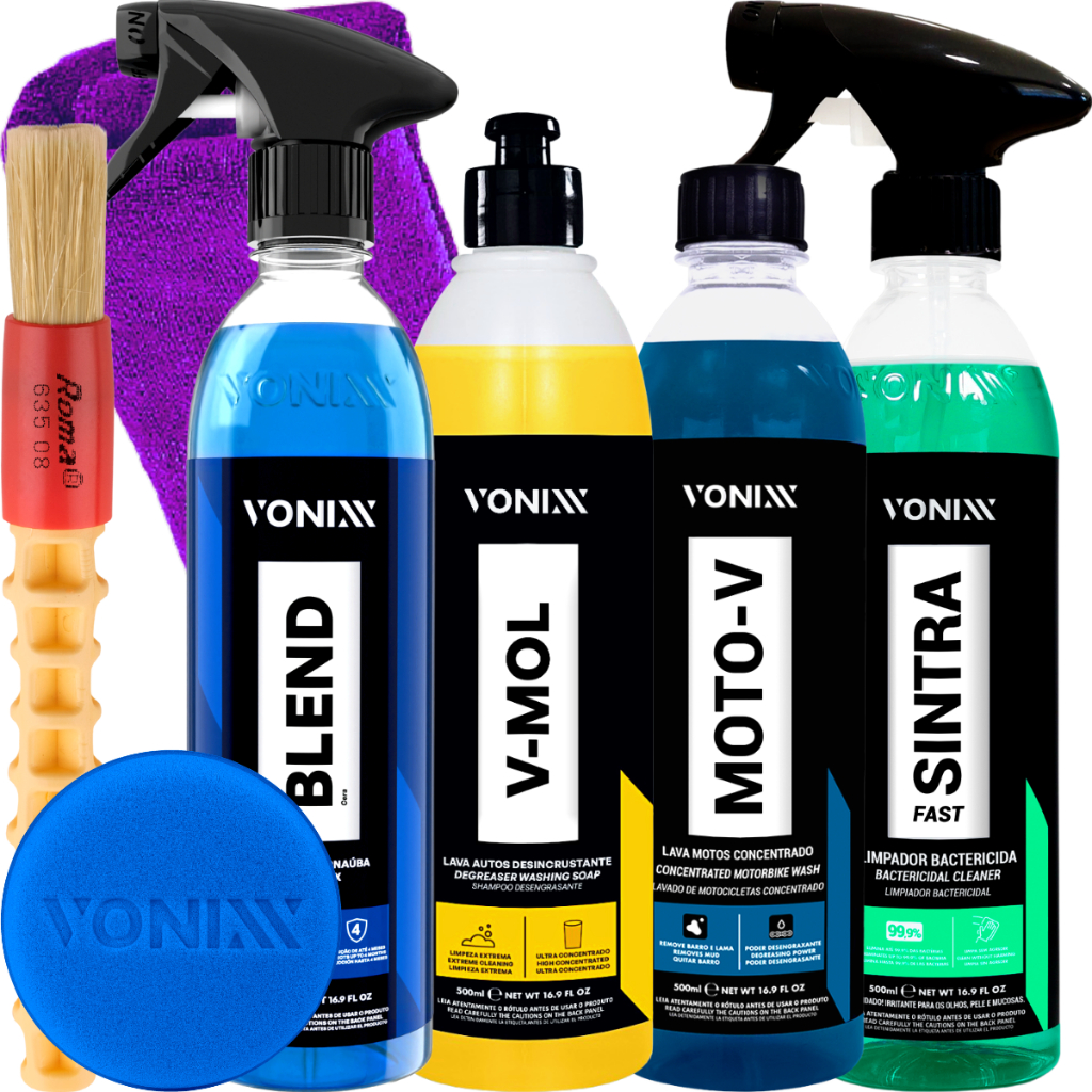 Kit Limpeza Automotiva Vonixx - Cera e Lava 1 Limpeza Automotiva Sintra Cera Blend Spray V-Mol Moto-V 500ml Vonixx