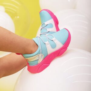Tênis Infantil Azul com Rosa Estiloso e Confortável Leve Flexível e Ideal para o Dia a Dia