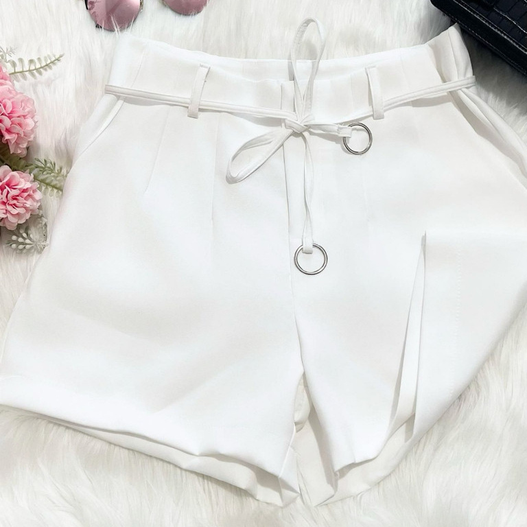 Short Alfaiataria Cintura Alta Bolsos Feminino 1 Short Alfaiataria Cintura Alta Bolsos Feminino