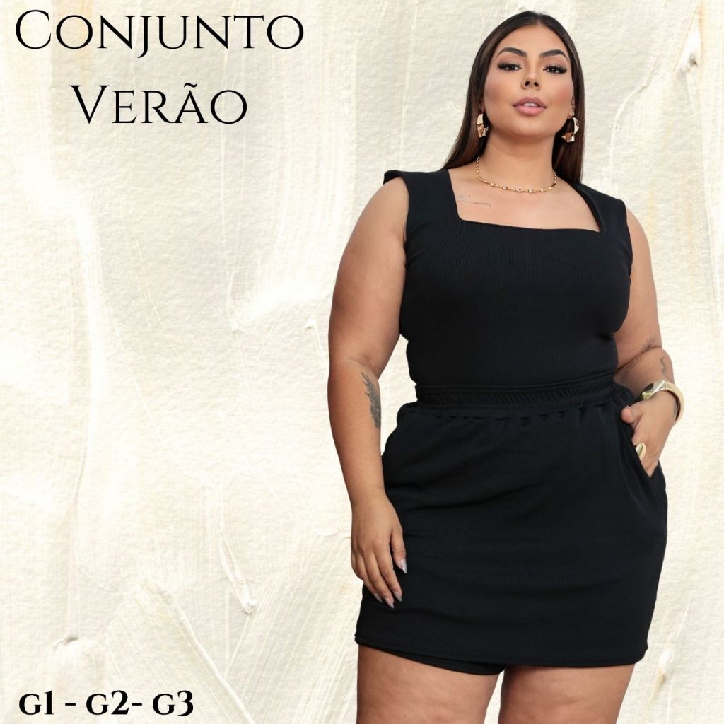 Conjunto Plus Size Ver?o Short Saia + Regata 1 Conjunto Plus Size Verão Short Saia + Regata