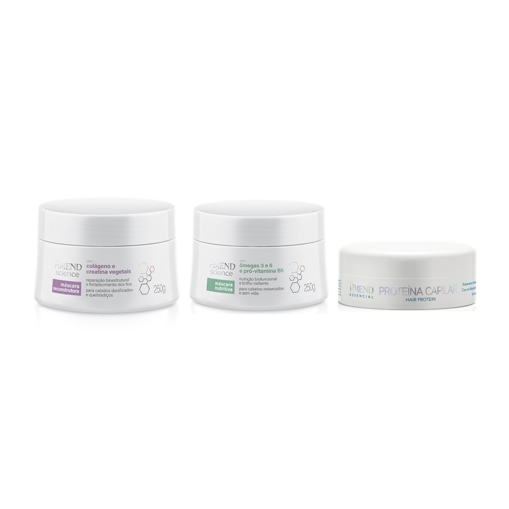 Kit Amend Science: Nutri??o, Reconstrutura e Prote??o 1 Amend Kit Science Máscaras Nutritiva, Reconstrutora 250g + Proteína Capilar 100g