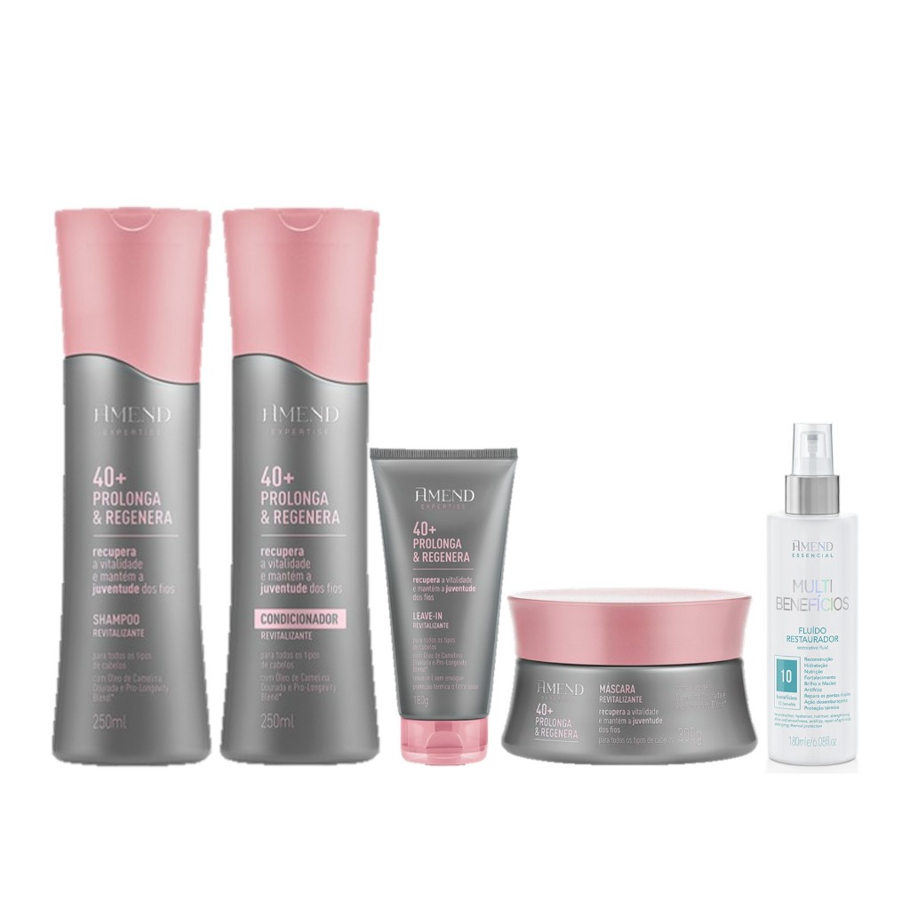 Kit Amend 40+ Prolonga e Regenera - Cabelos Jovens 1 Amend Kit 40+ Prolonga e Regenera Sh. e Cond. + Másc. + Leave-in + Essencial Fluído Restaurador