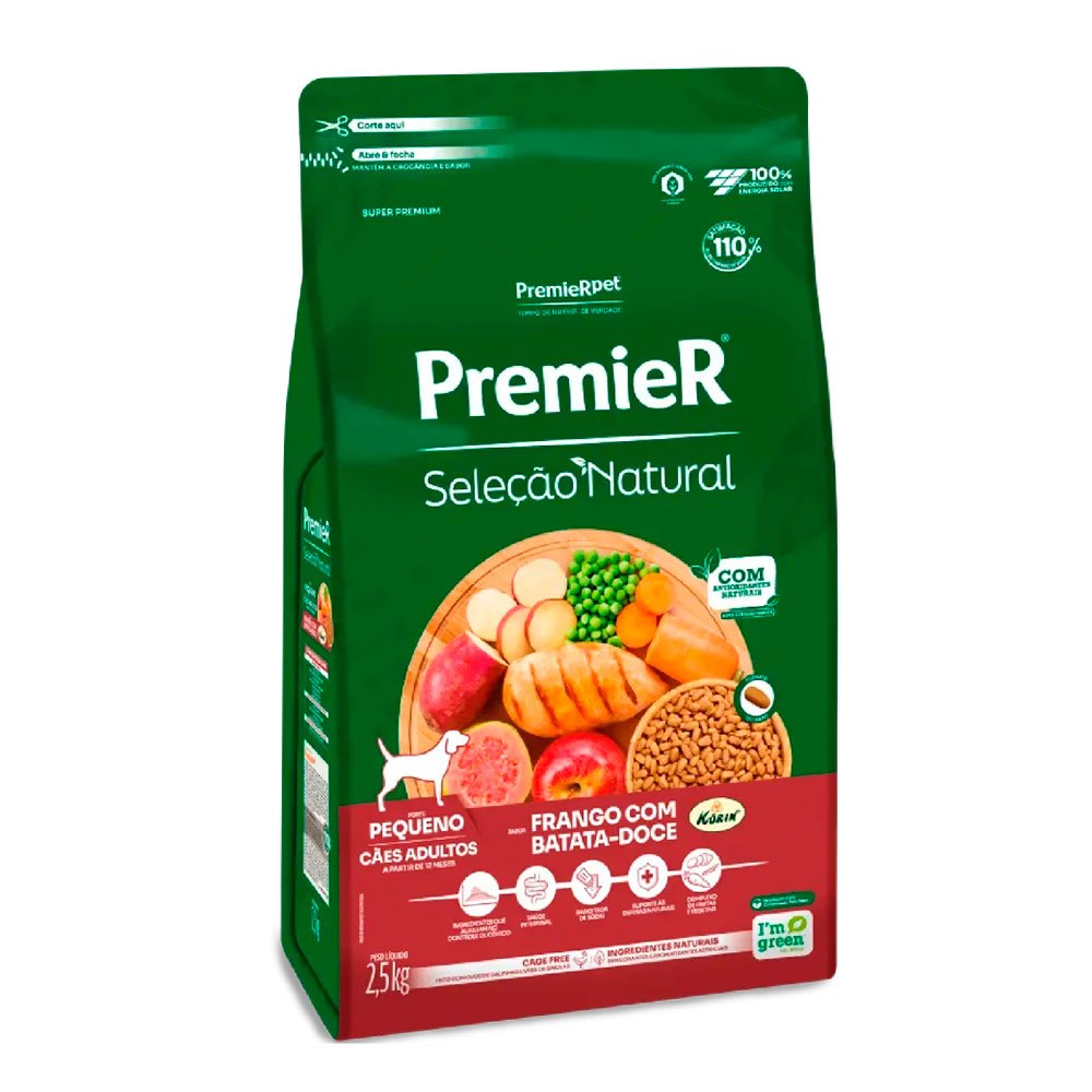 Ra??o Premier C?es Adultos Ra?as Pequenas Frango Batata Doce 2,5kg 1 Ração Premier Seleção Natural Cães Adultos Porte Pequeno Frango e Batata Doce 2,5kg
