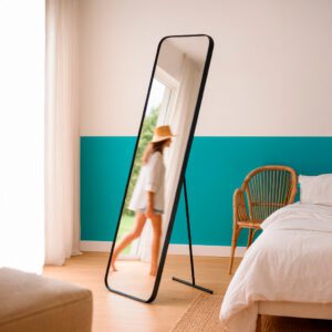 Espelho Corpo Inteiro Retângular 36x146cm C/ Suporte De Chão para Sala Quarto Escritório