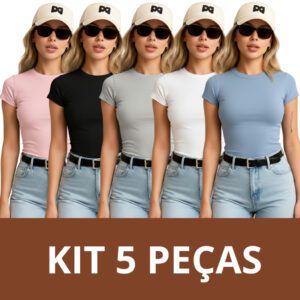 Blusa Baby Tee Feminina Suplex - 5 Peças