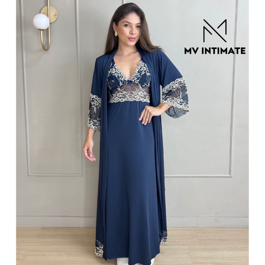 Robe e Camisola Amamenta??o Microfibra Renda 1 Robe e Camisola Amamentação Microfibra Renda