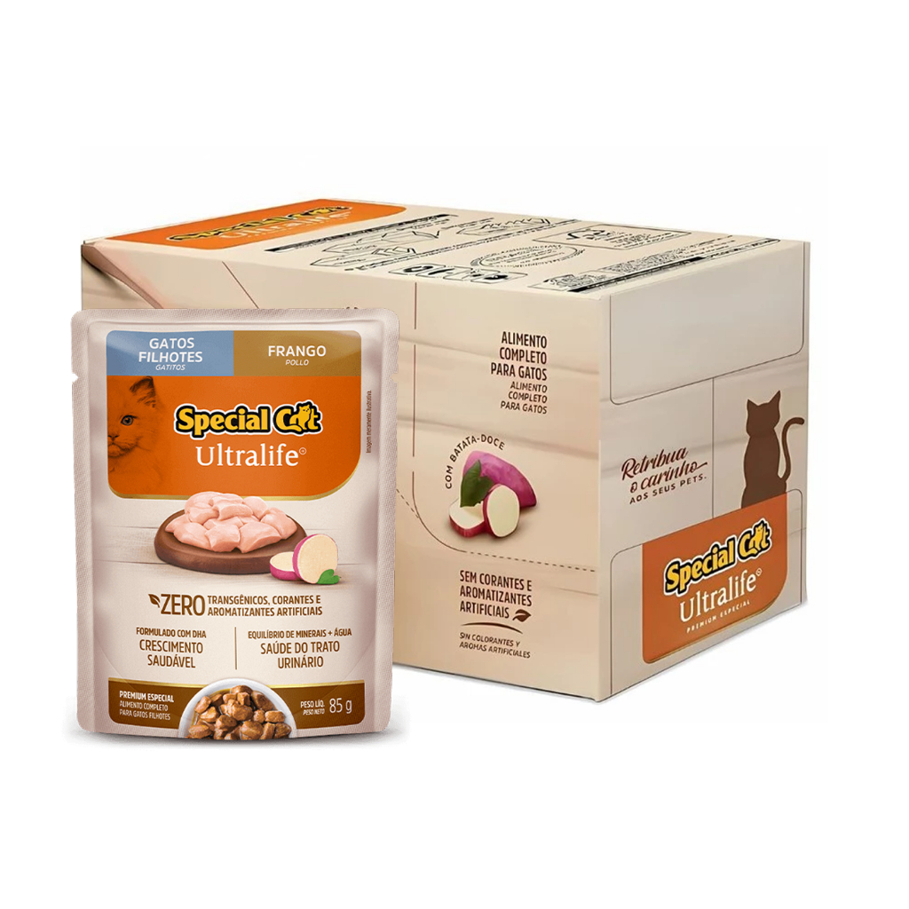 Kit 12 Sach?s Filhote Frango Ultra Life 1 Kit 12 Sachês Special Cat Filhote Frango Ultra Life 85 g