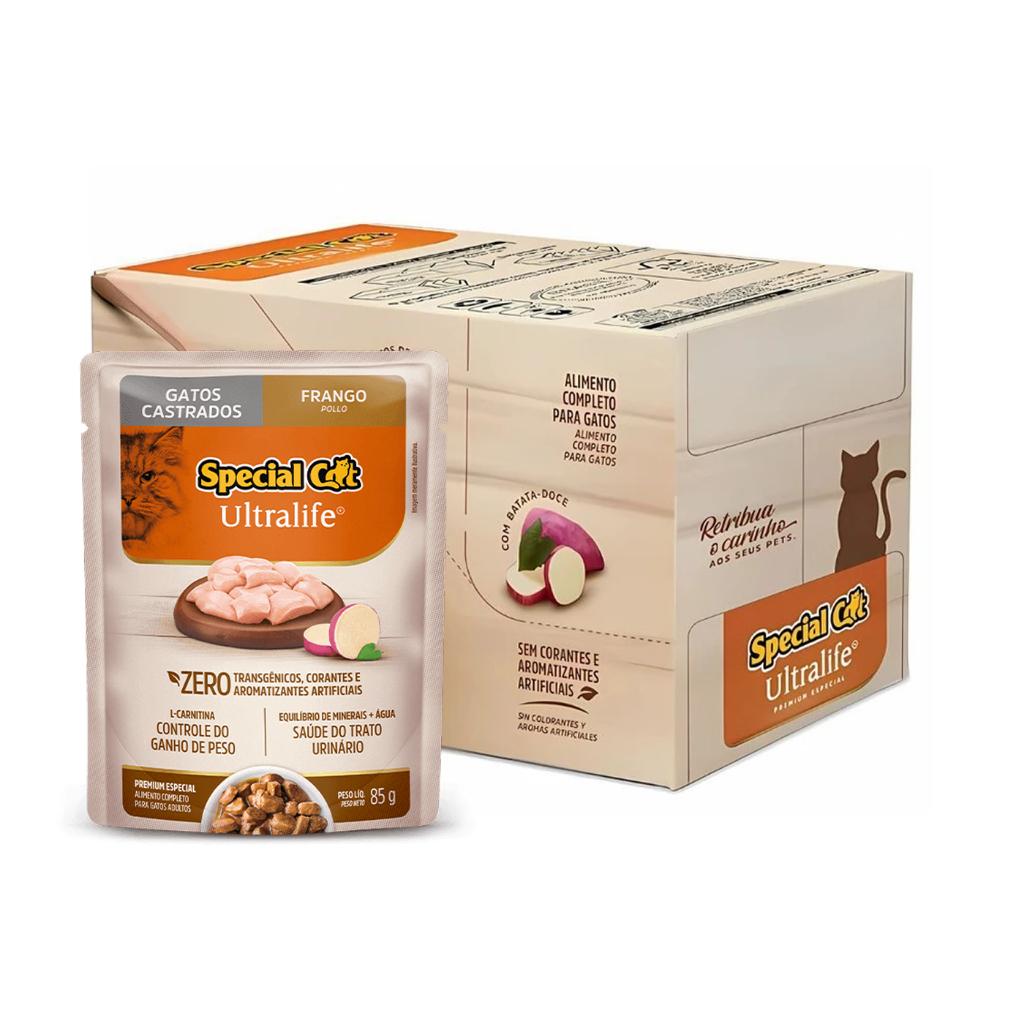 Kit 12 Sach?s Special Cat Castrado Frango 1 Kit 12 Sachês Special Cat Castrado Frango Ultra Life 85 g