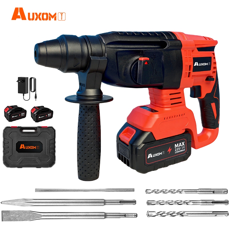 Martelete Rompedor 1350W Bateria 21V 1 AUXOM Martelete Rompedor Perfurador 1350W Profissional Com 2 Baterias, Maleta e Brocas