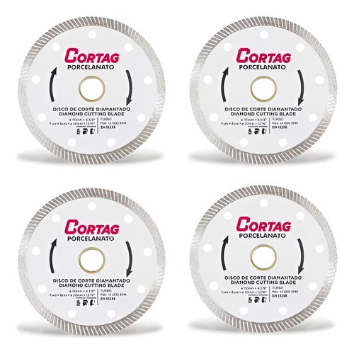 Disco Porcelanato 110mm Turbo Corte Fino - Kit com 4 1 Kit 4 Disco Porcelanato 110x20mm Corte Diamantado Fino Turbo 4.3/8"