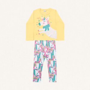 Conjunto infantil blusa manga longa em meia malha e legging em cotton leve magic Fakini