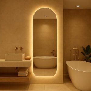 Espelho Oval com LED 150cm Base Reta