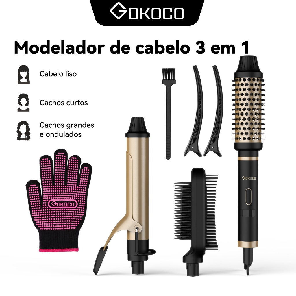 GOKOCO 3 em 1 Modelador Cabelo Multifuncional 1 GOKOCO 3 Em 1 Multifuncional Paramodelar Modelador De Cachos Aparelho Cabelo liso Cachos Curtos E Grandese Ondulados