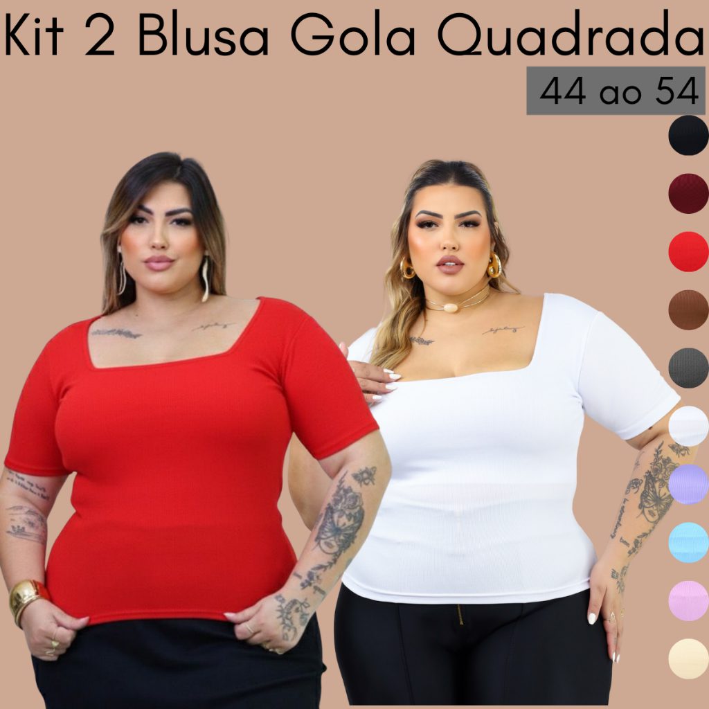 Blusa Plus Size Decote Quadrado Ribana 1 Blusa Plus Size Decote Quadrado Ribana