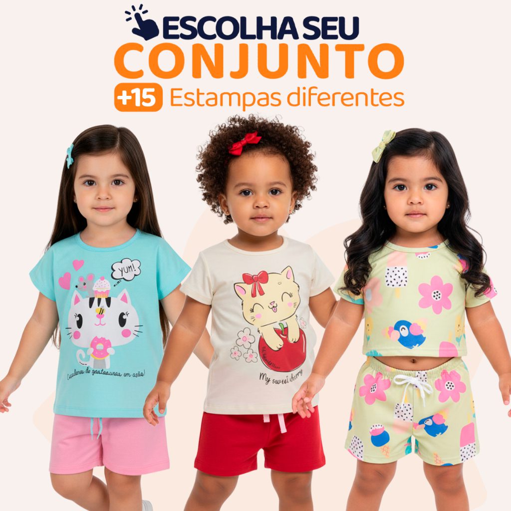 Conjunto Infantil Algod?o Ver?o Menina 1 Conjunto Infantil Algodão Verão Menina
