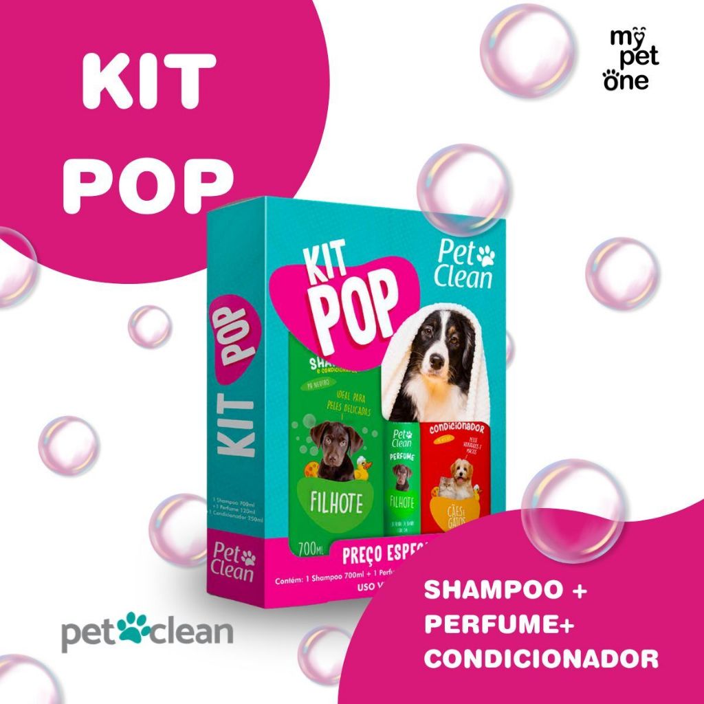 Kit Banho Pet Clean - Shampoo, Condicionador e Perfume 1 Kit Banho Cães e Gatos - 1 Shampoo + 1 Condicionador + 1 Perfume - Pet Clean