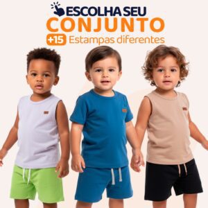 Conjunto Infantil Menino Algodão Manga Curta e Bermuda