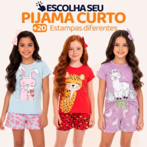 Pijama Infantil Menina Manga Curta com Estampas Fofas e Conforto Roupa Infantil Feminino Verão Calor. L05