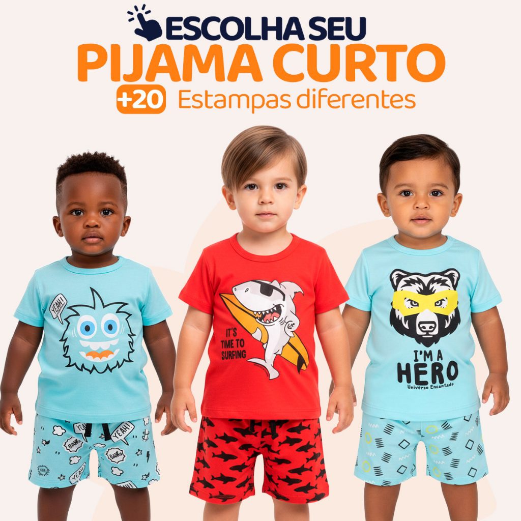 Pijama Infantil Ver?o Manga Curta Bermuda Estampado 1 Pijama Infantil Verão Manga Curta Bermuda Estampado