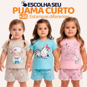 Pijama Infantil Manga Curta Estampado