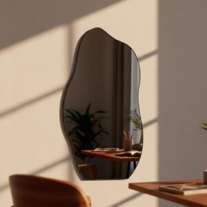 Espelho Orgânico Flame 110x60cm Couro Preto/Caramelo