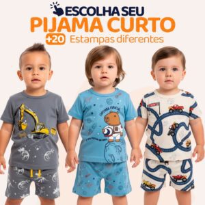 Pijama Infantil Masculino Verão Manga Curta
