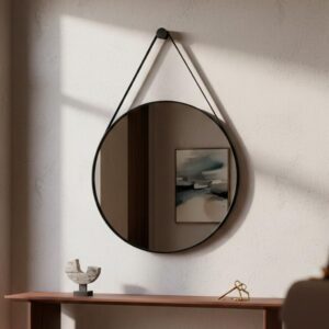 Espelho Redondo Parede Couro 60cm - Banheiro Sala