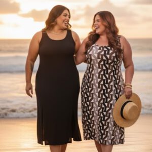 Vestidos Midi Plus Size Feminino – Kit 2