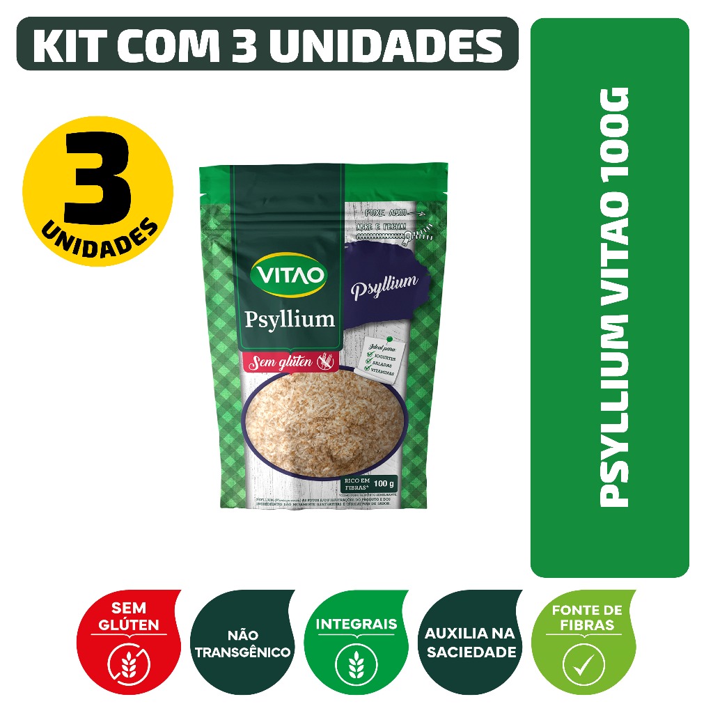 Kit Psyllium Vitao 100G - 3 Unidades 1 Kit Psyllium Vitao 100G - 3 Unidades