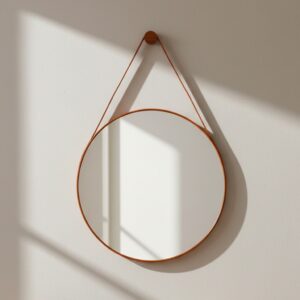 Espelho Adnet Redondo 50cm Couro Legítimo Casa Domo