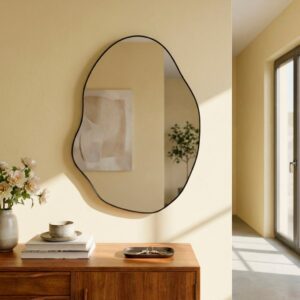 Espelho Orgânico 55x75cm Moldura Couro Casa Domo