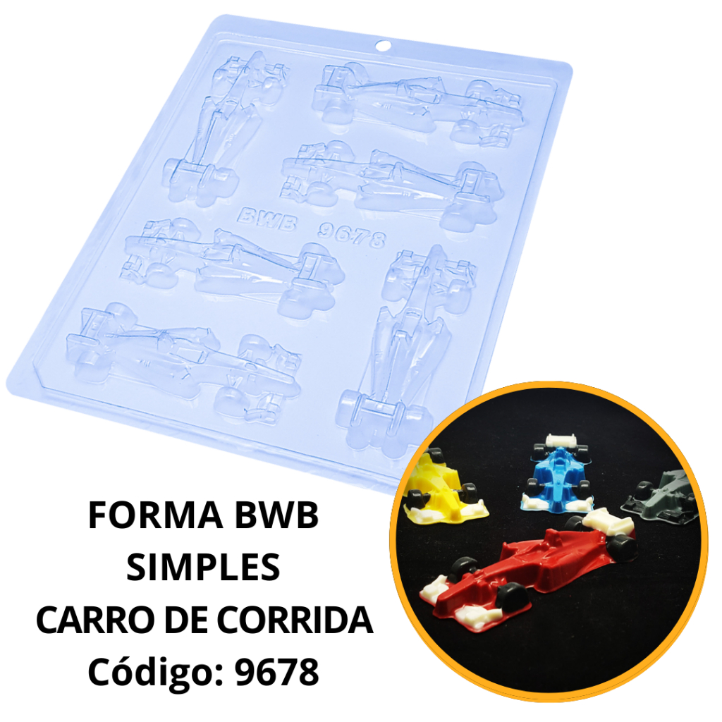 Formas de Correr 1-10 - Acetato para Chocolate 1 1~10 FORMA SIMPLES CARRO DE CORRIDA CÓD.:9678 (i8) EM ACETATO BWB PARA BOMBOM, DOCES DE CHOCOLATE E CONFEITARIA.