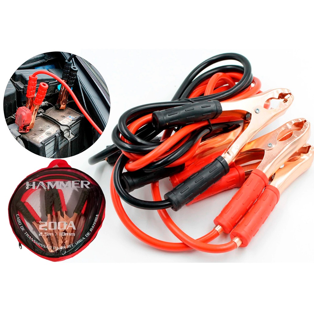 Cabo Chupeta 200A 2.5m Hammer 1 Cabo Chupeta Transmissão 200 Amp 2,5m 10mm Bateria Automóvel Hammer