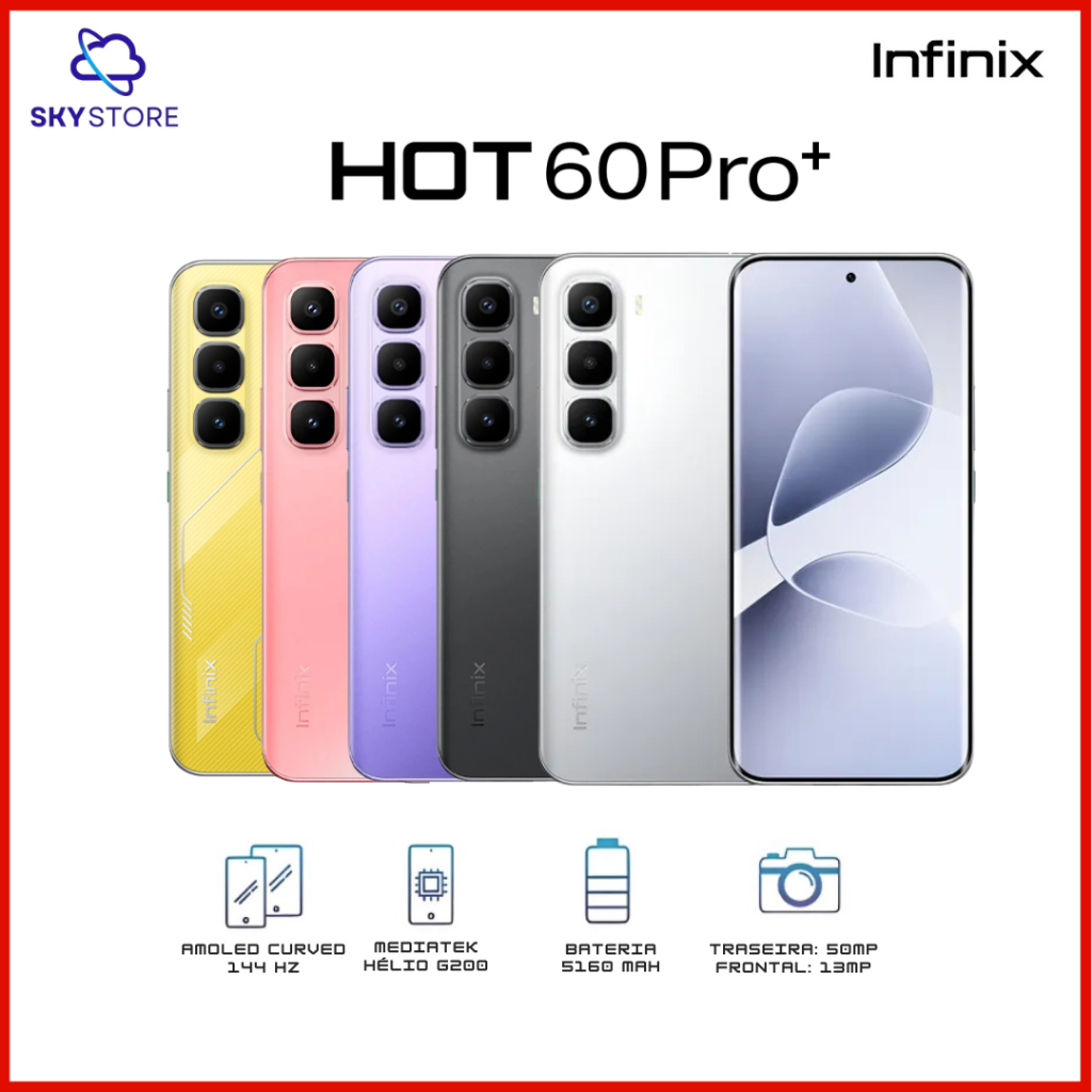 Infinix Hot 60 Pro+: 256GB, 8GB RAM, Tela Curva