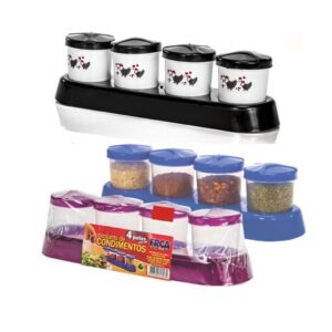 Porta Condimentos 4 Peças com Suporte