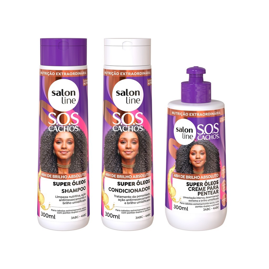 Kit Cachos Super ?leos Salon Line - Nutri??o Profunda 1 Kit SOS Cachos Super Óleos com Shampoo + Condicionador e Creme para Pentear Salon Line