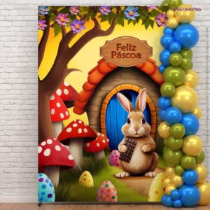 Painel de Festa Retangular Decoração Páscoa Vertical Em Tecido Sublimado 150x220m