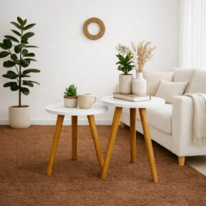 Conjunto 2 Mesas Redondas Pé Palito MDF Branco