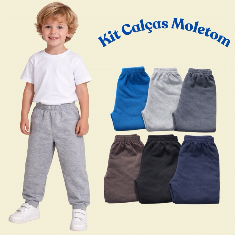 Kit 3 Cal?as Infantil Moletom Menino 1 Kit 3 Calças Infantil Moletom Menino