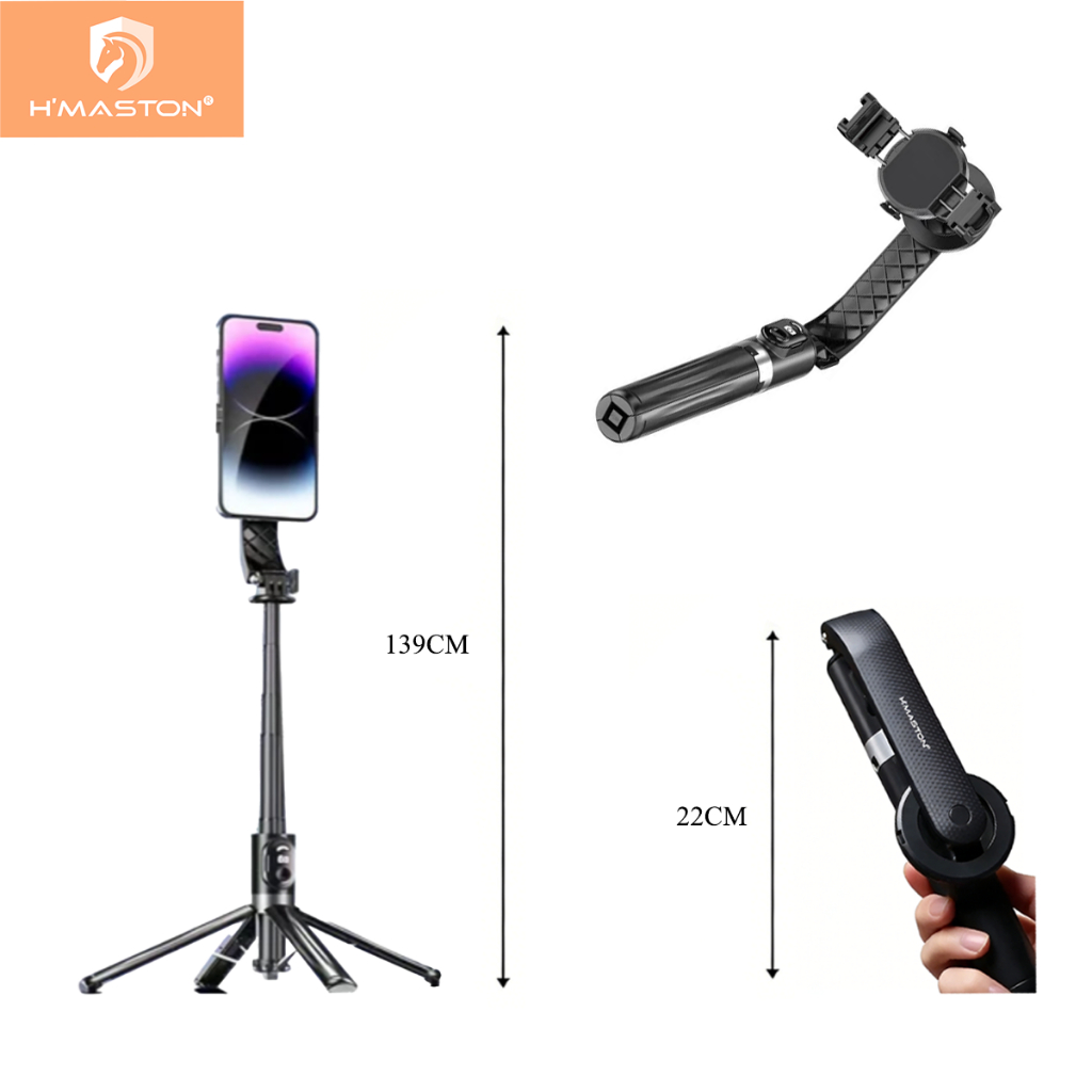 Trip? Selfie Bluetooth 139cm - H'maston ZP-27 1 H'maston ZP-27 Bastão Pau De Selfie E 139CM Tripé Bluetooth Retrátil Portátil Com Controle Remoto