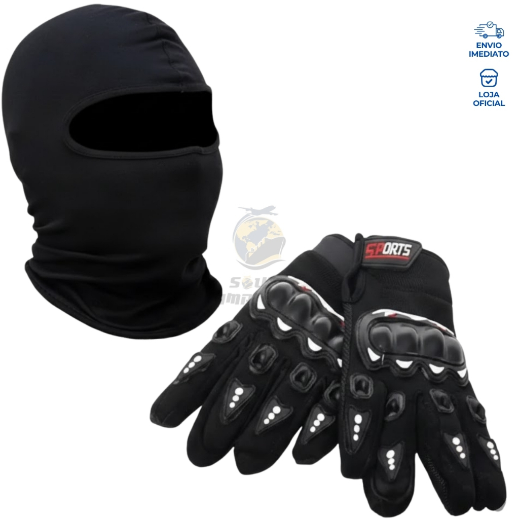 Kit Luva Motoqueiro T?tica Touca Ninja Balaclava T?rmica - Prote??o e Conforto 1 Kit Luva Motoqueiro Tática Touca Ninja Balaclava Térmica Frio