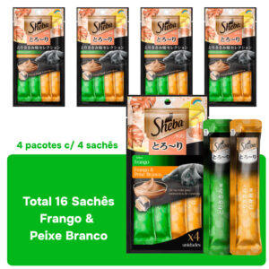 Petisco para Gatos Sheba Cremoso sabor Peixe Branco e Frango - 16 Sachês