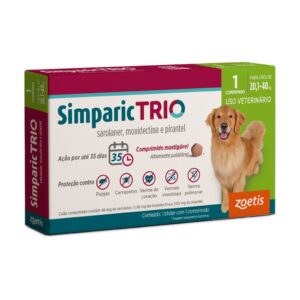 Simparic Trio Antipulgas, Carrapatos e Vermífugo para Cães de 20,1 a 40kg 1 Comprimido 48mg Zoetis
