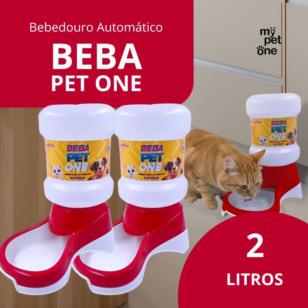 Bebedouro Autom?tico Pet Beba One 2L Vermelho 1 Kit 2 Bebedouro Automático Beba Pet One Vermelho Galão - 2 Litros
