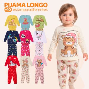 Pijamas Manga Longa Algodão Bebê Infantil