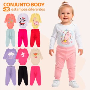 Kit Body + Calça Mijão Bebê Menina Algodão